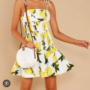 English Factory White and Yellow Lemon Print Midi Dress